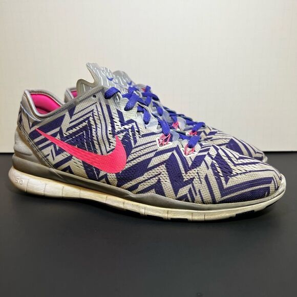 Womens NIKE Free 5.0 TR Fit 5 PRT Purple Graphic Running Shoes / Size 9.5 - Picture 1 of 10